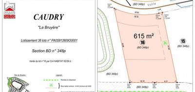 Terrain à Caudry en Nord (59) de 615 m² à vendre au prix de 43600€ - 1